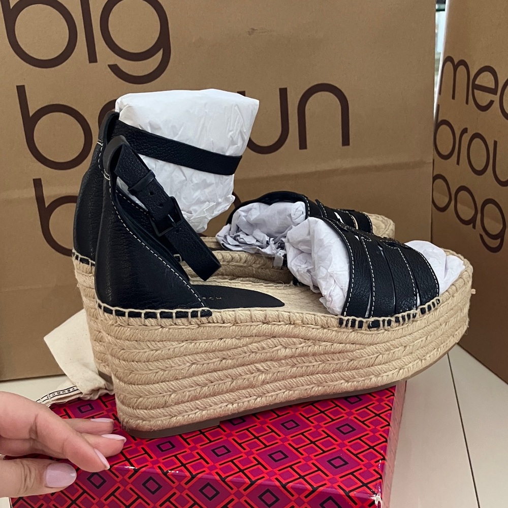 NEW Tory Burch black INES CAGE WEDGE Espadrille 80MM tumbled leather size 8 - Picture 6 of 12